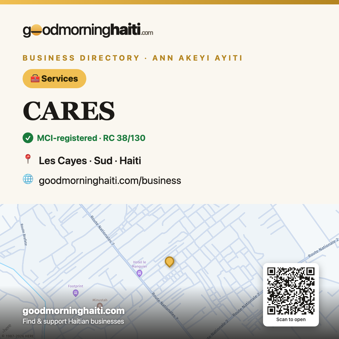 CARES — Servicios in Les Cayes, Haiti — Good Morning Haiti business card