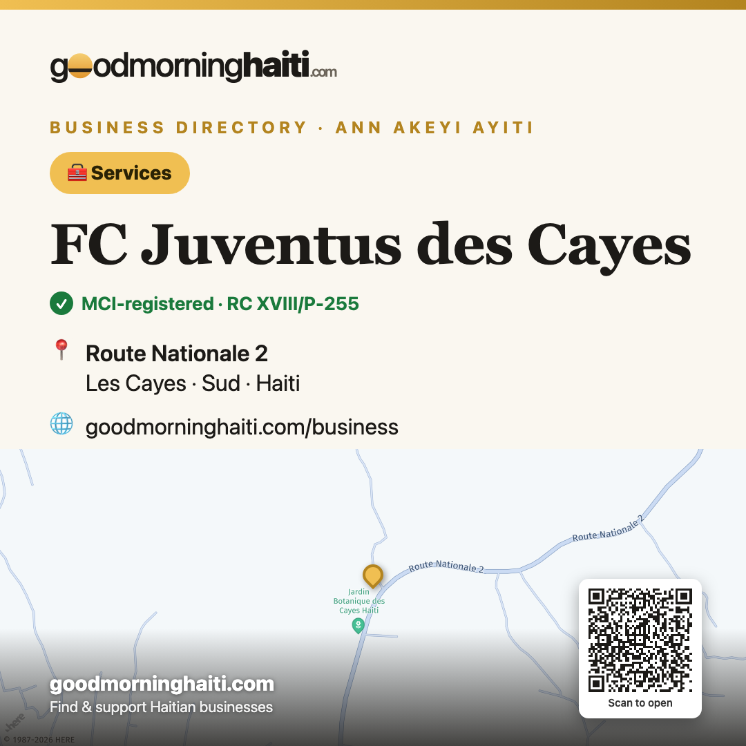 FC Juventus des Cayes — Services in Les Cayes, Haiti — Good Morning Haiti business card