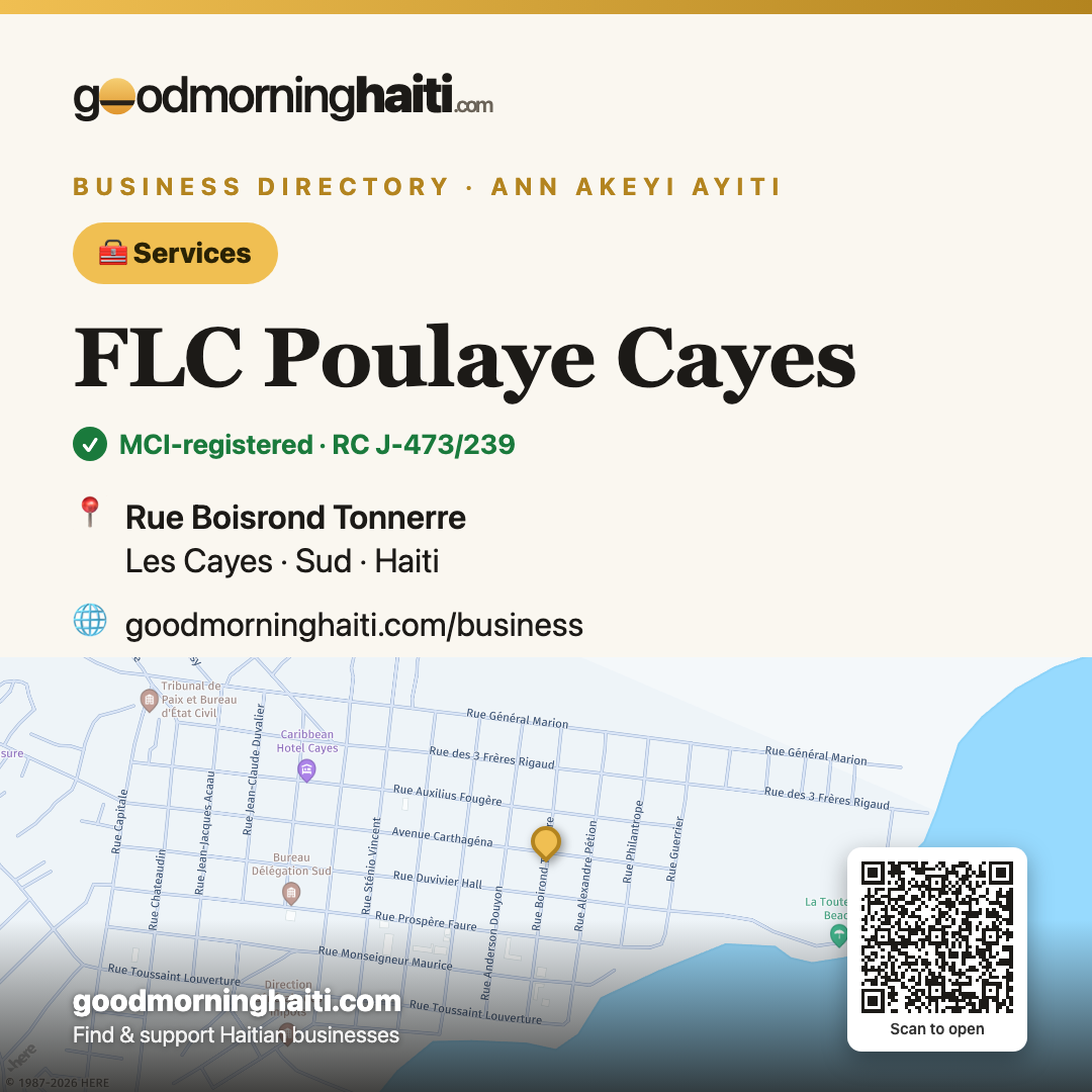 FLC Poulaye Cayes — Services in Les Cayes, Haiti — Good Morning Haiti business card