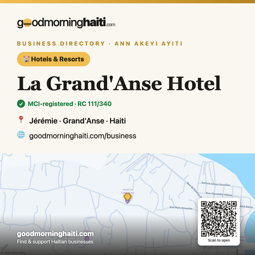 La Grand'Anse Hotel — Hôtels & Resorts in Jérémie, Haiti — Good Morning Haiti business card