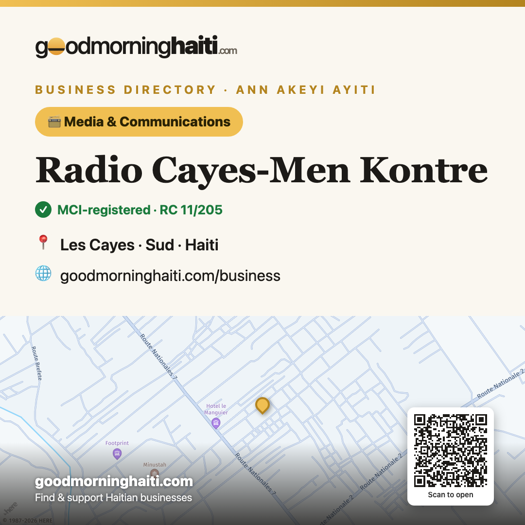 Radio Cayes-Men Kontre — Media & Communications in Les Cayes, Haiti — Good Morning Haiti business card