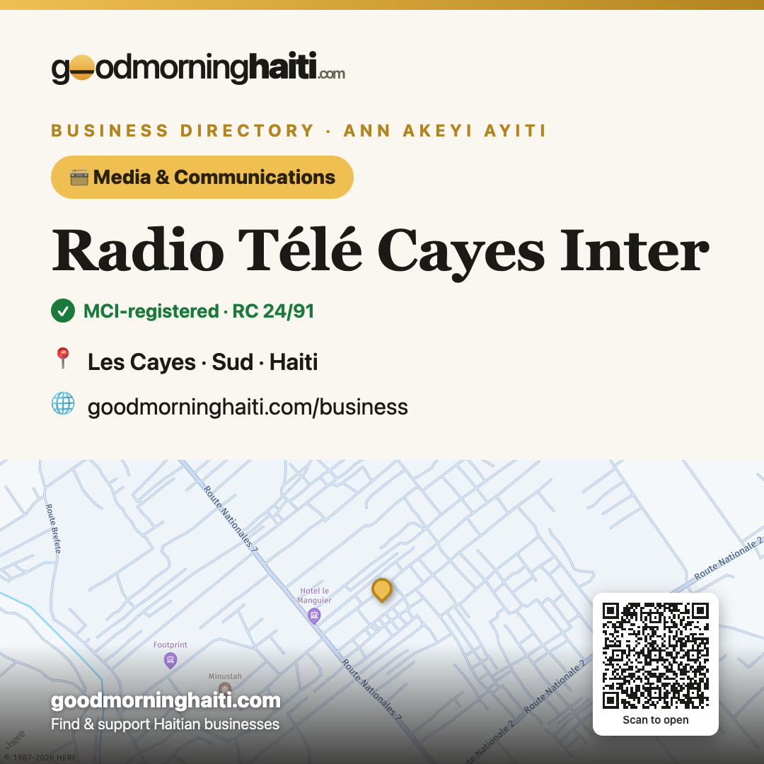 Radio Télé Cayes Inter — Media & Communications in Les Cayes, Haiti — Good Morning Haiti business card